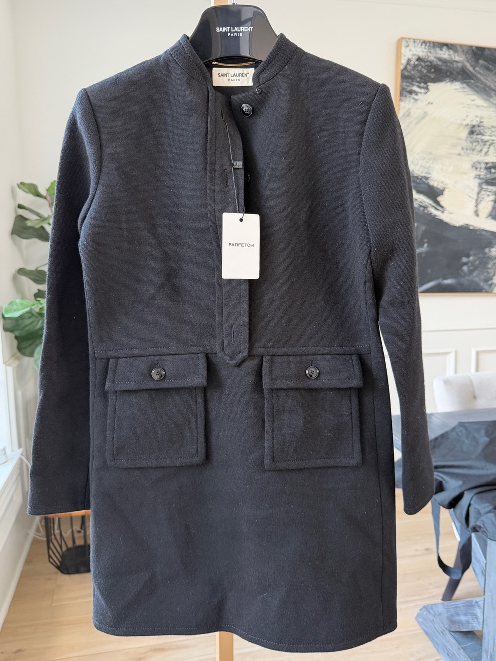 Saint Laurent Black Wool Blend Tunic Dress
